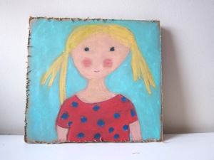 Blonde girl wax pastels on cardboard 1